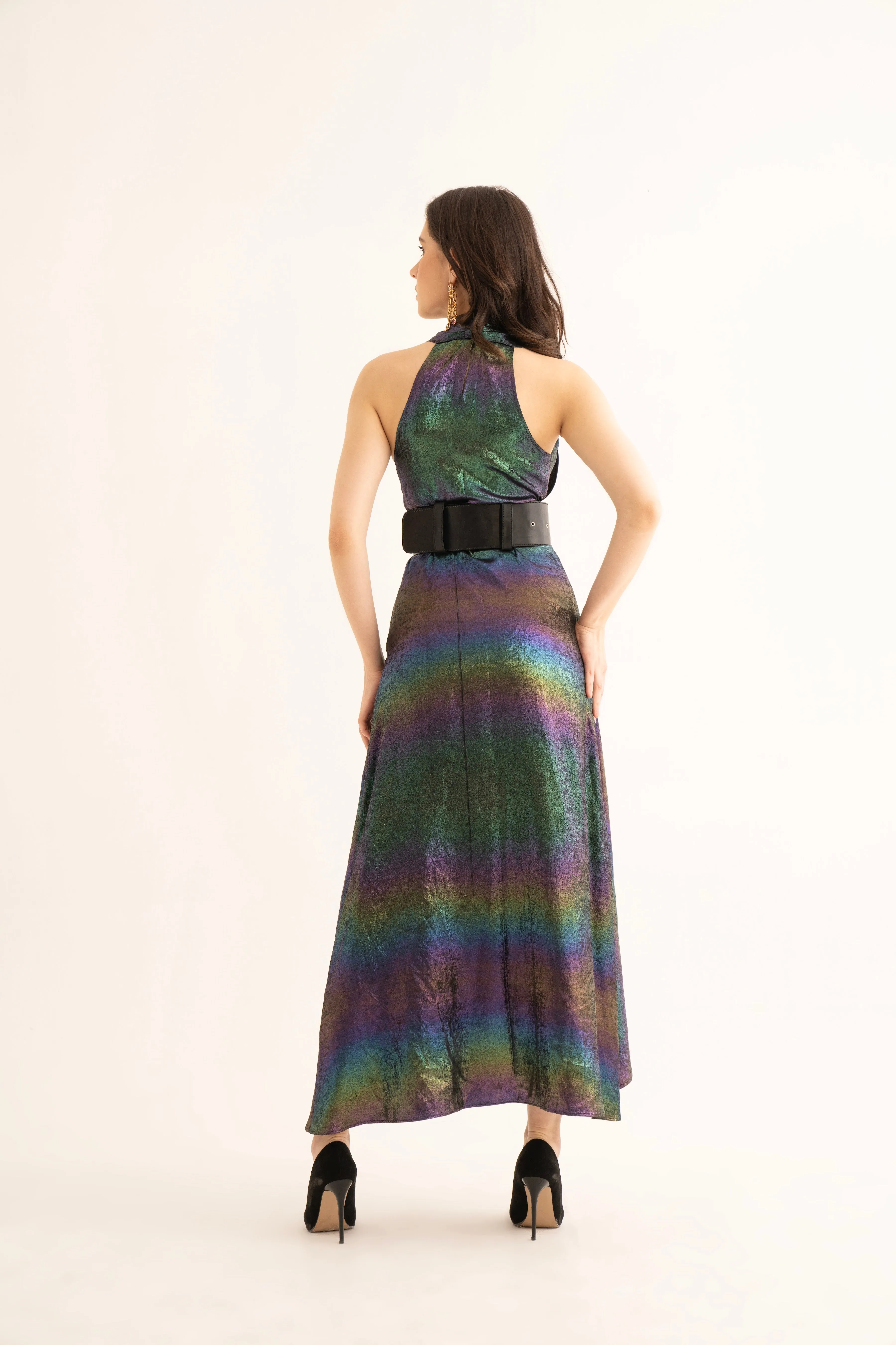 Nightfall Shimmer Crossover Maxi Dress