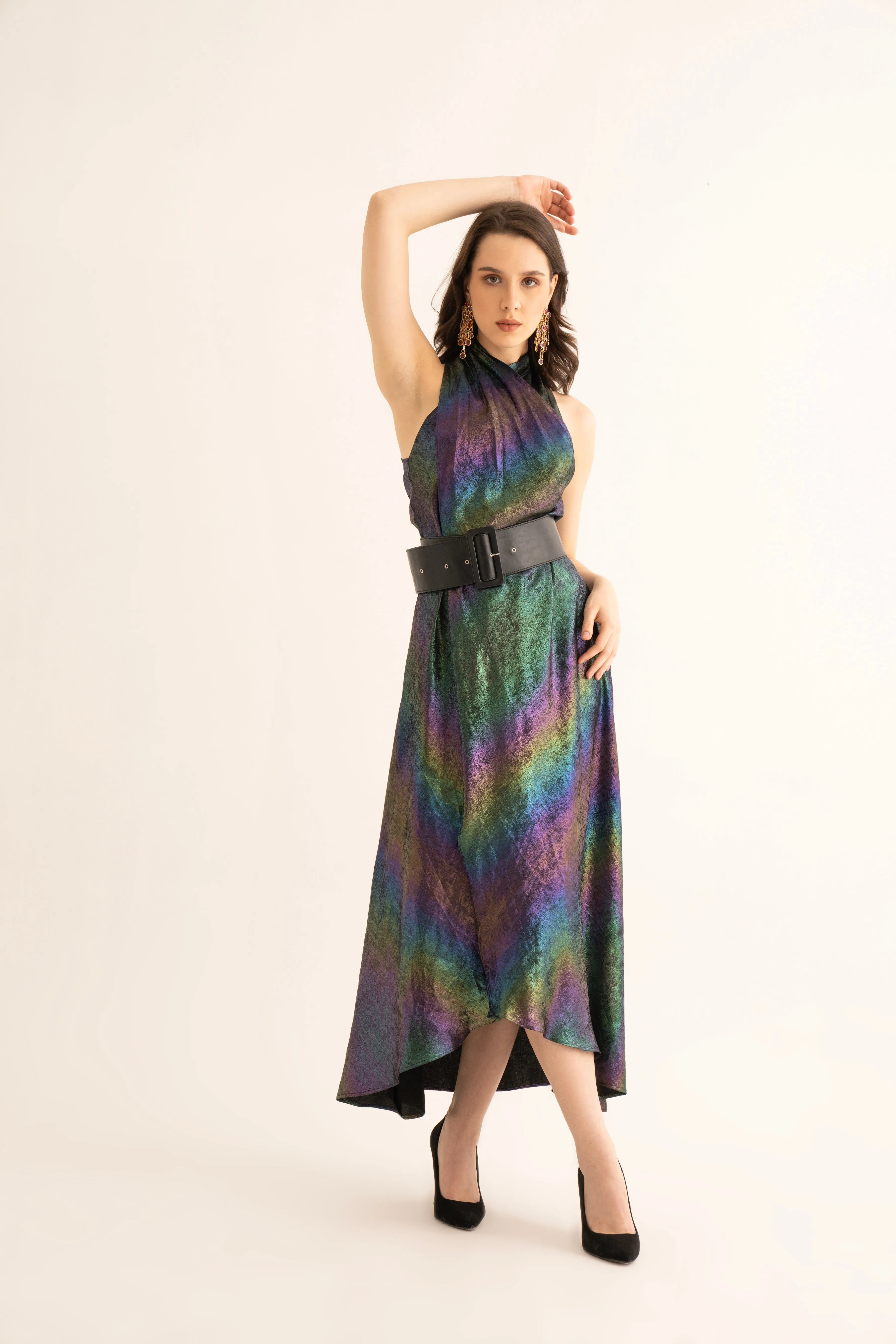 Nightfall Shimmer Crossover Maxi Dress