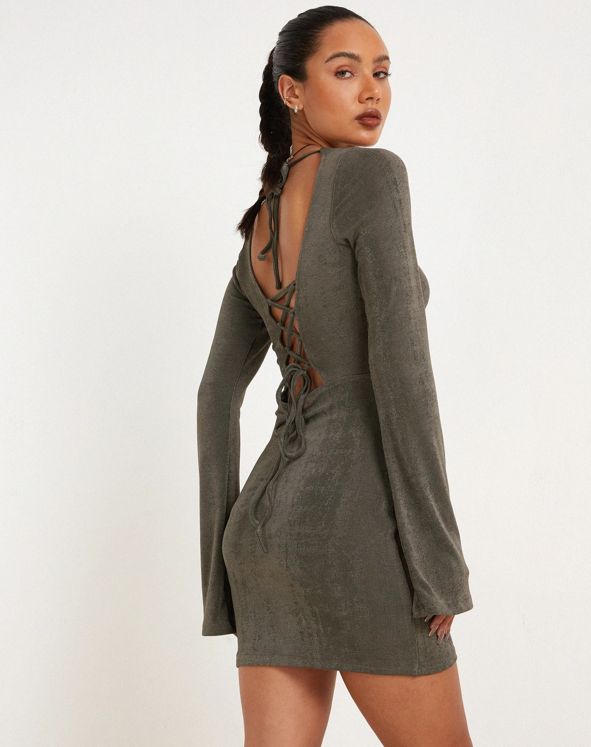 Onata Long Sleeve Mini Dress in Dark Grey