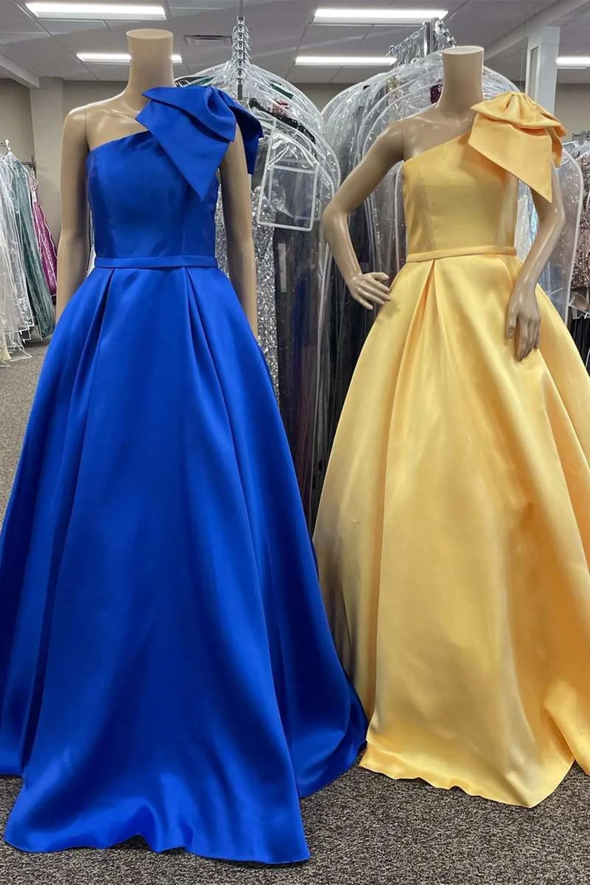 One Shoulder Royal Blue/Yellow Long Prom Dress, Long Royal Blue/Yellow Formal Graduation Evening Dress A1804