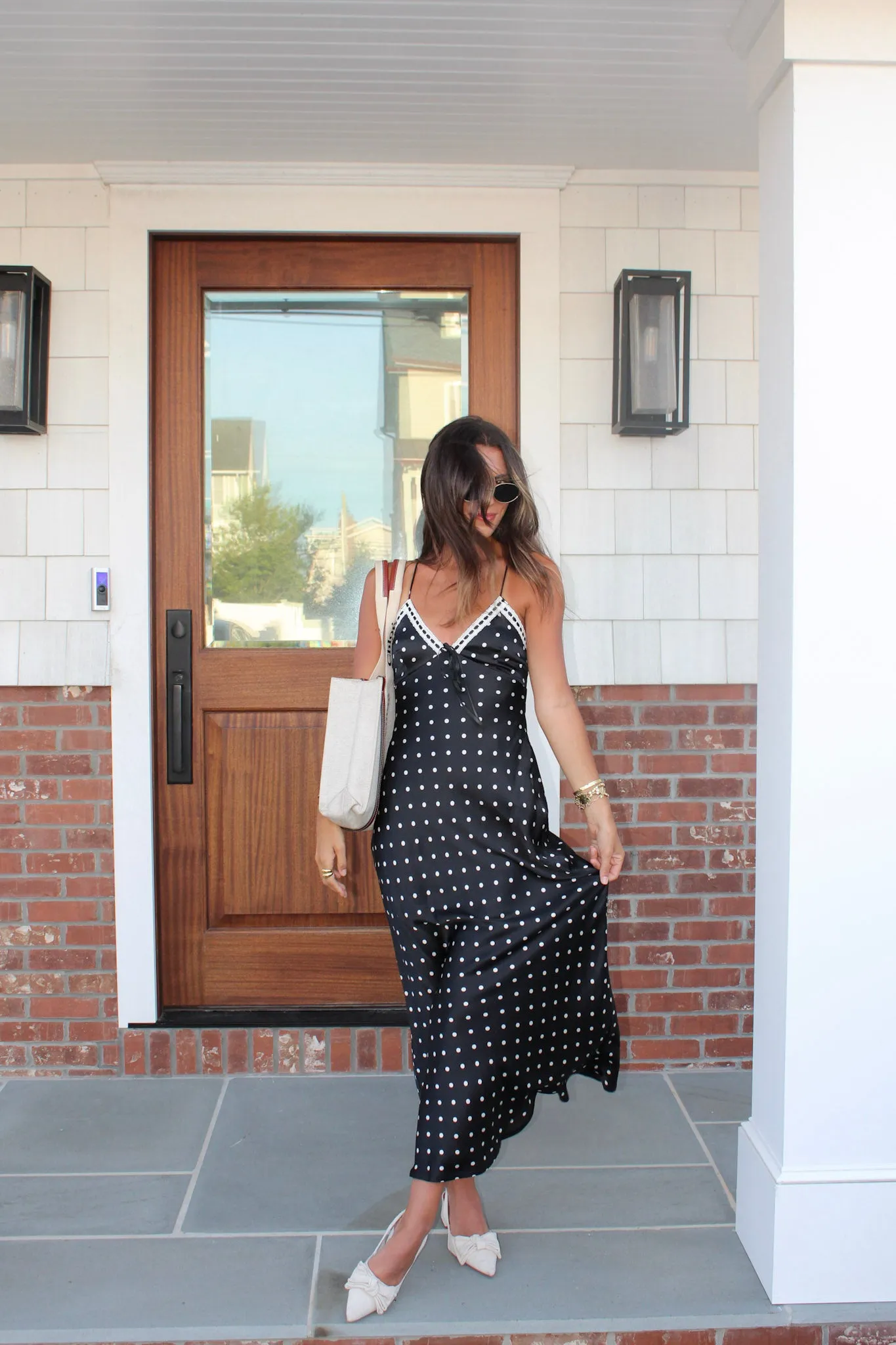 Paige Polka Dot Satin Maxi Dress