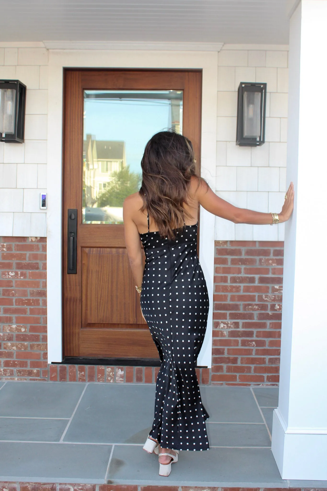 Paige Polka Dot Satin Maxi Dress