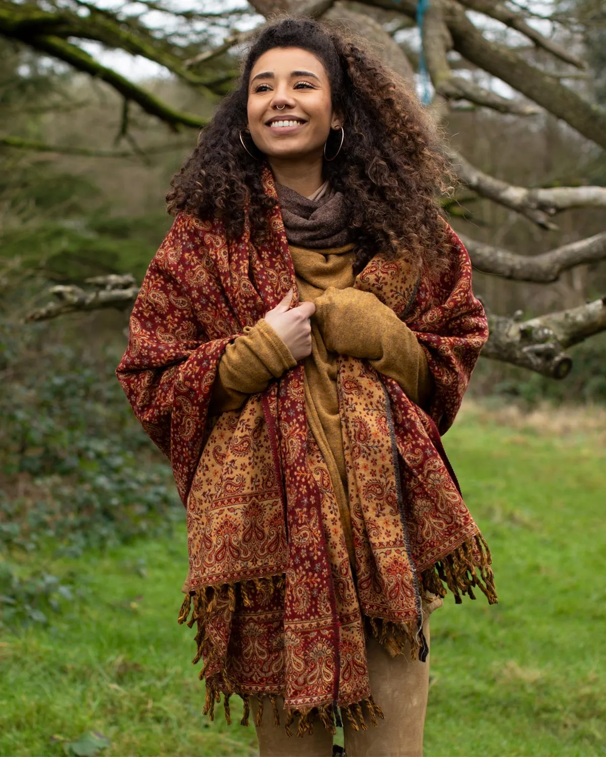 Paisley Leaves Shawl Scarf Red Paisley