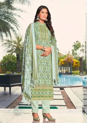 Pashmina Winter Unstitched Green Suit Dress Material for Women