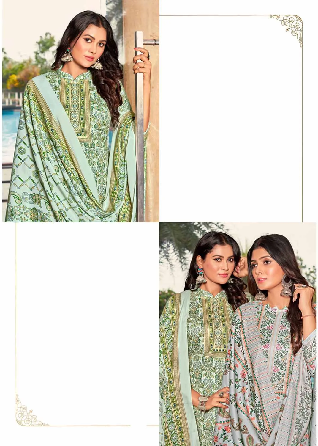 Pashmina Winter Unstitched Green Suit Dress Material for Women