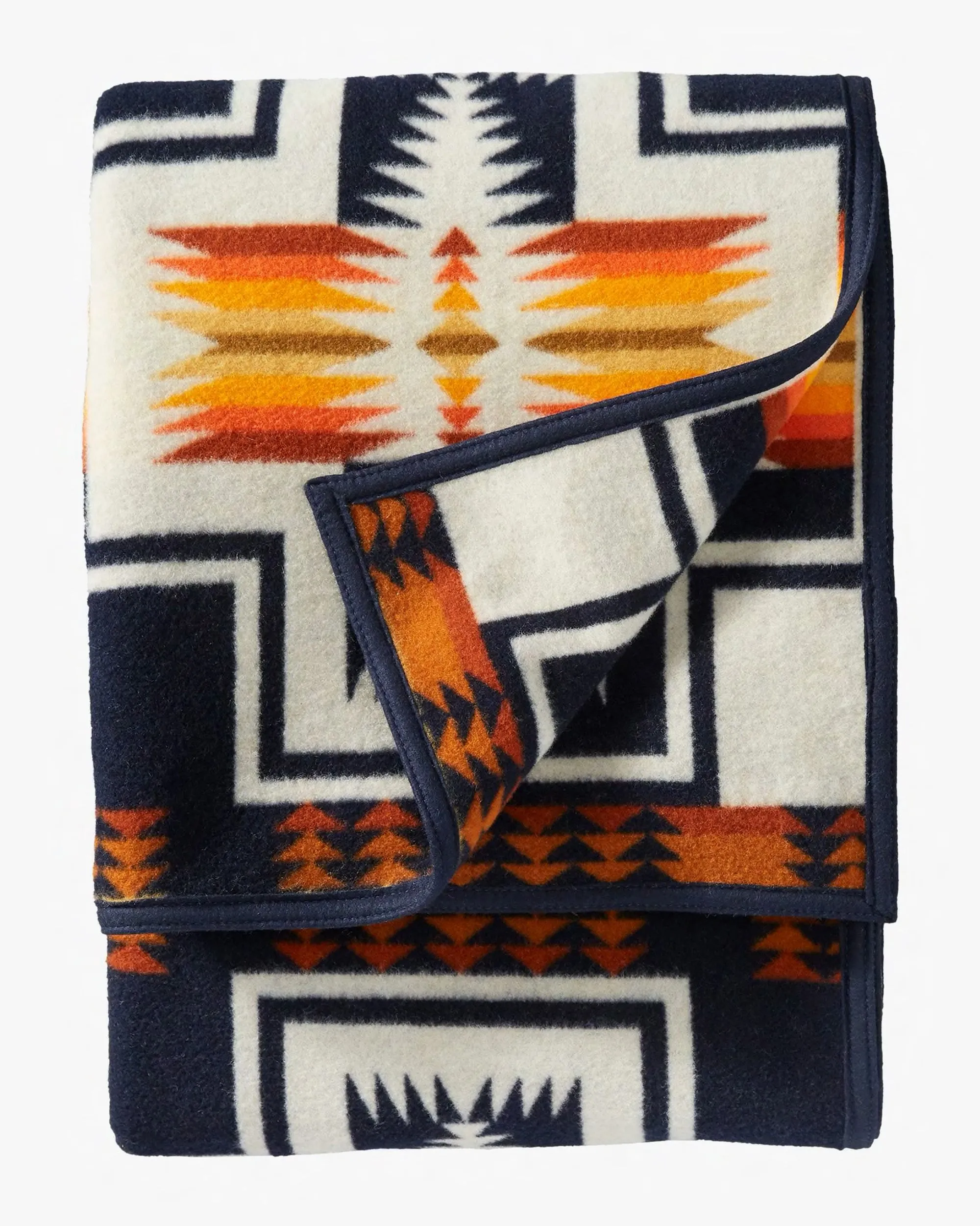 Pendleton Jacquard Napped Robe Wool Blanket - Harding Navy