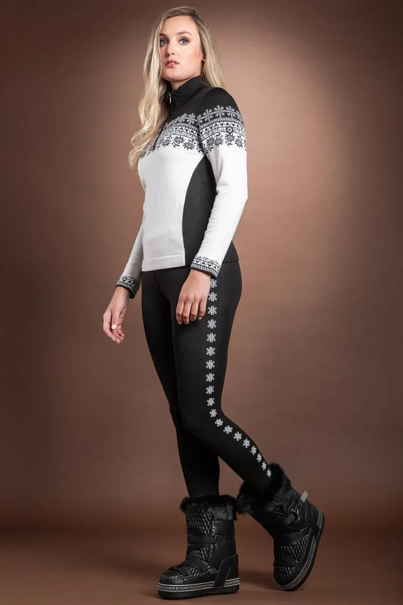 Pina White - Black Sporty Edelweiss T-Neck 1/ 2 Zip Merintech Merino Base Layer Sweater