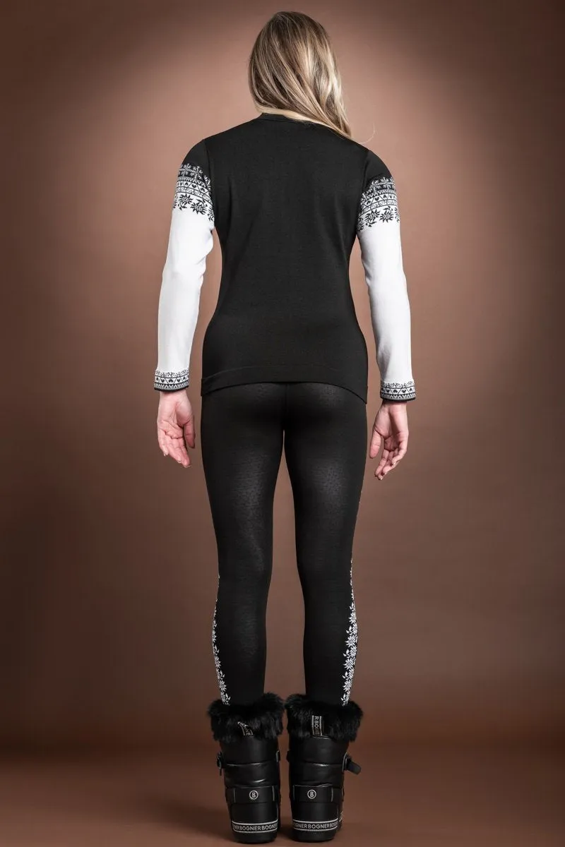 Pina White - Black Sporty Edelweiss T-Neck 1/ 2 Zip Merintech Merino Base Layer Sweater