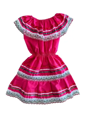 Pink Multicolor Mexican Girls Dress