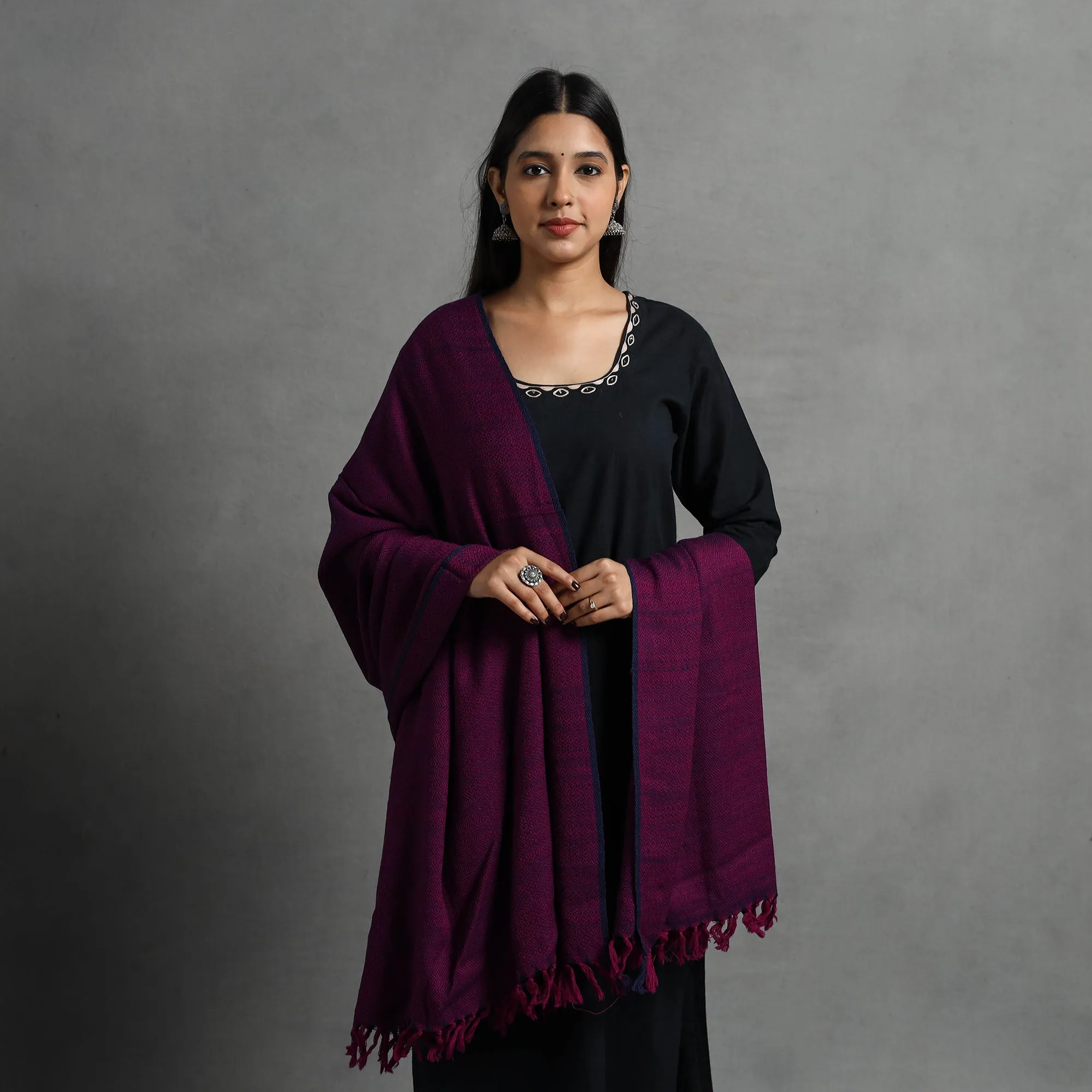 Purple - Kumaun Handwoven Pure Merino Wool Shawl for Women 64