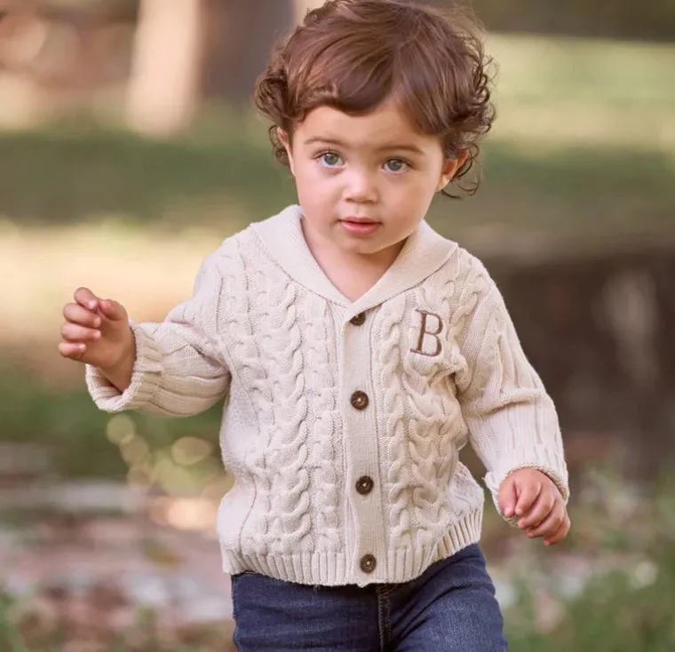 Rainy Day Horseshoe Cable knit baby cardigan  * monogramming available