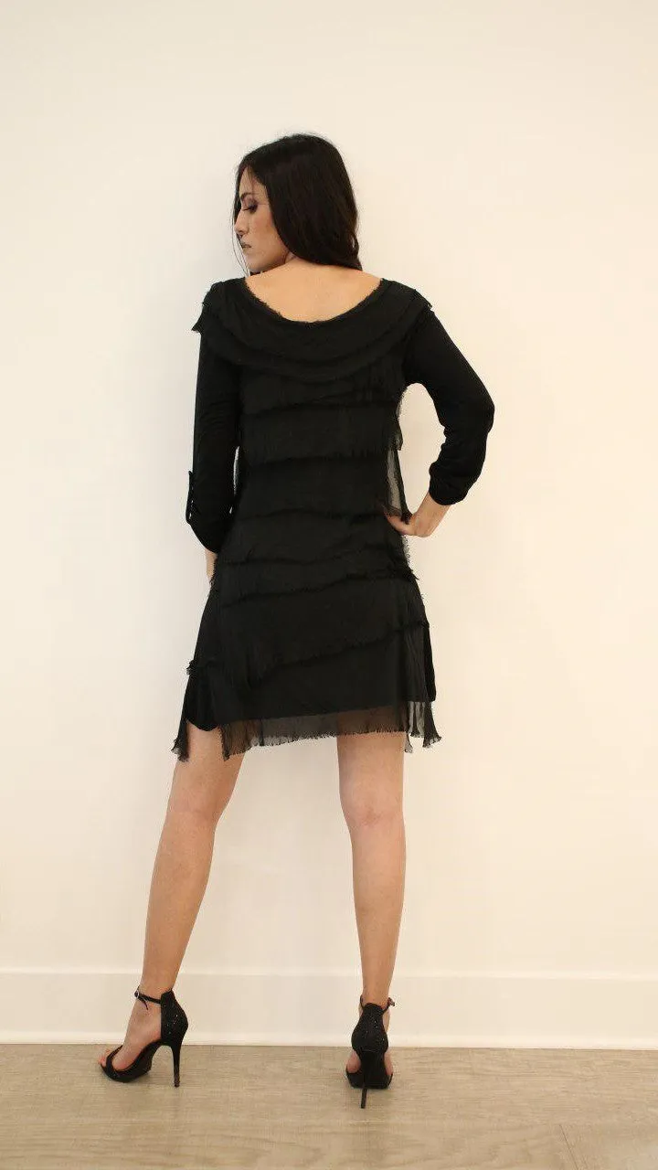 Raw Moda Italian Long Sleeve Ruffle Dress