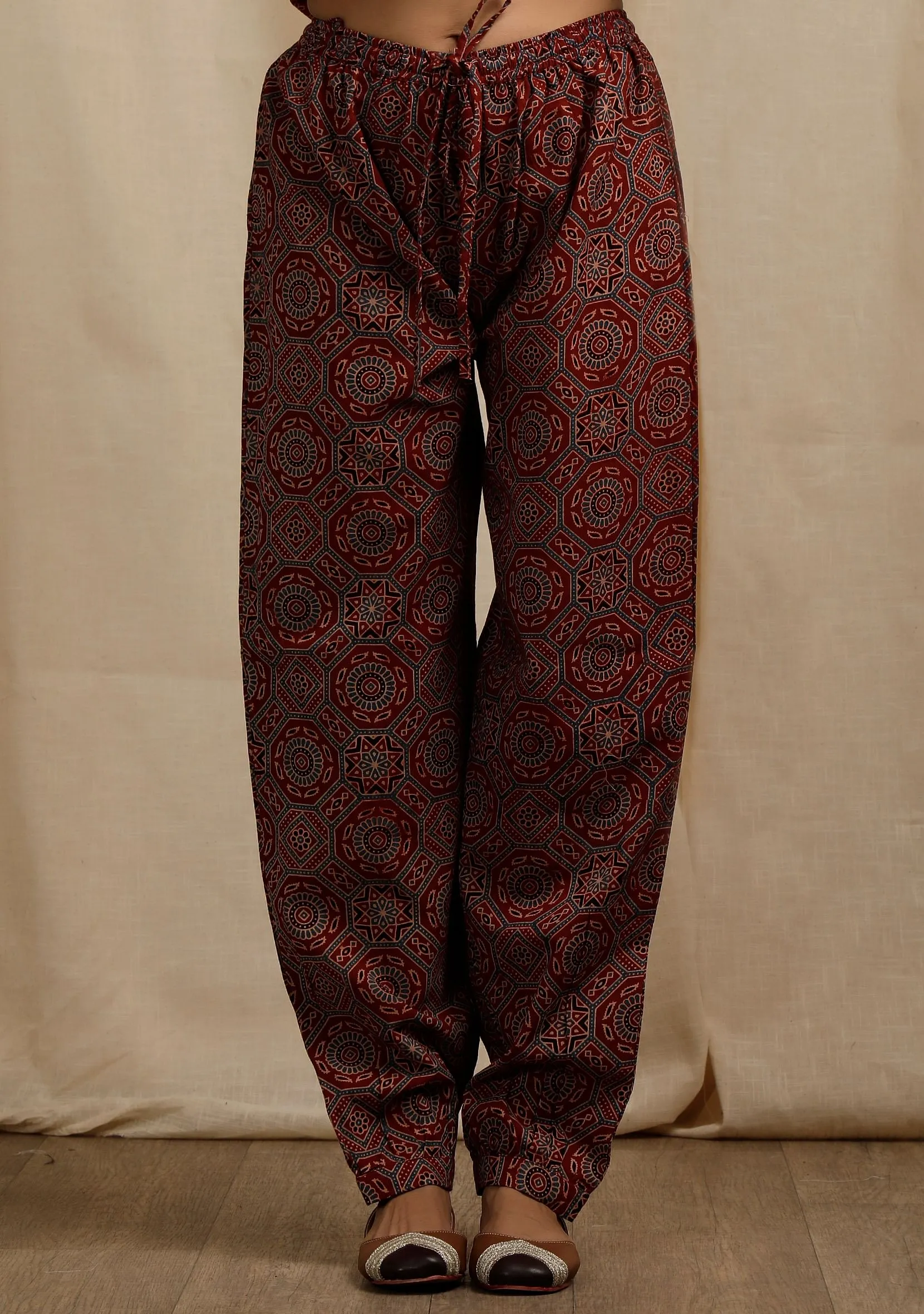 Red Ajrakh Print Straight Pants