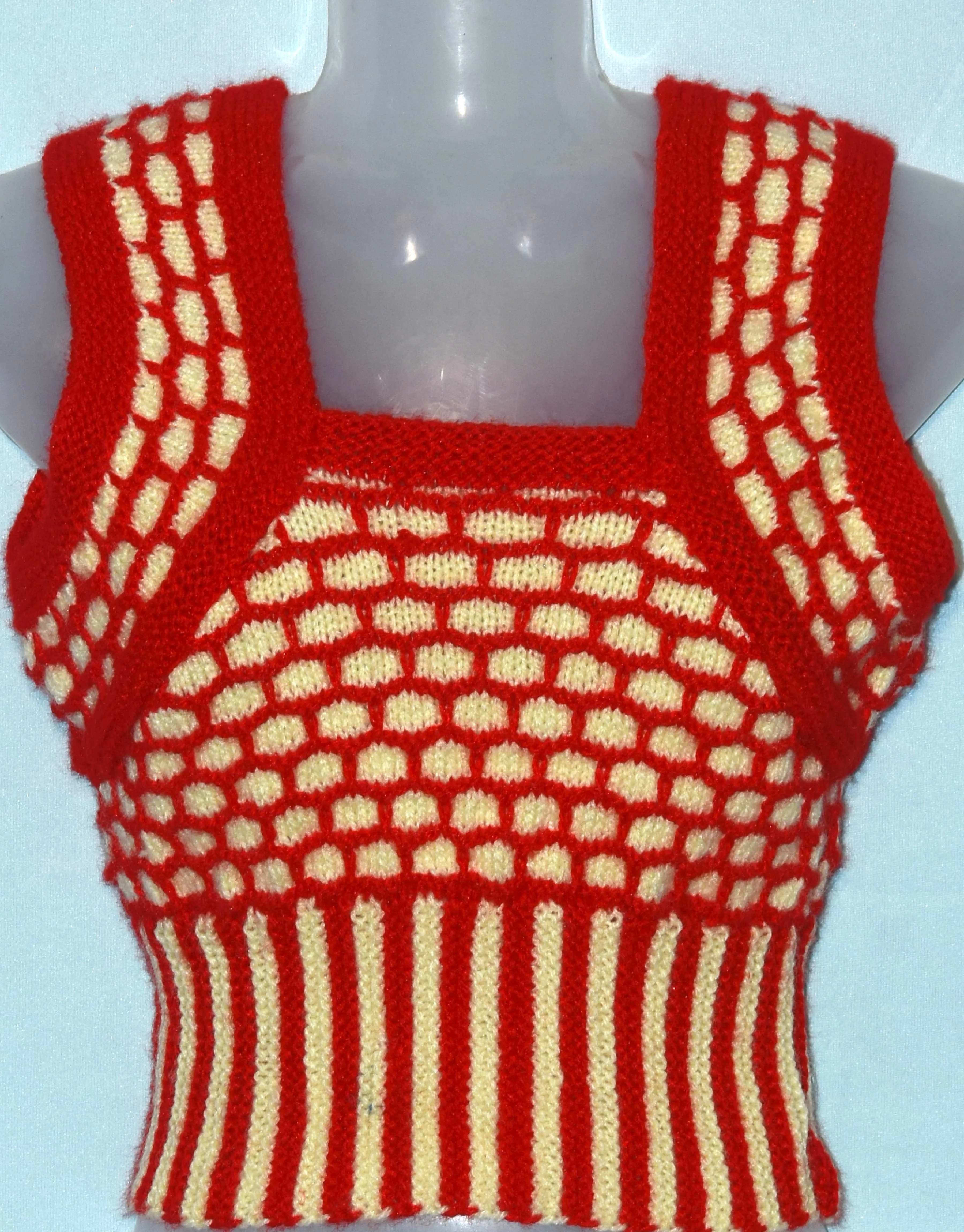 Red and yellow color handmade woolen blouse sweater for women free size