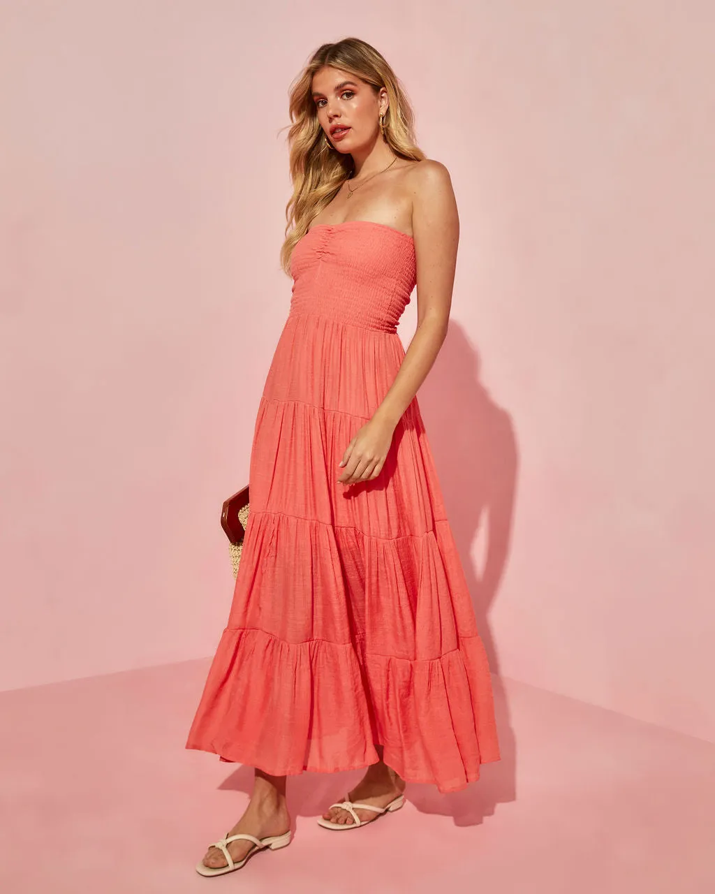 Rosalina Strapless Smocked Tiered Maxi Dress