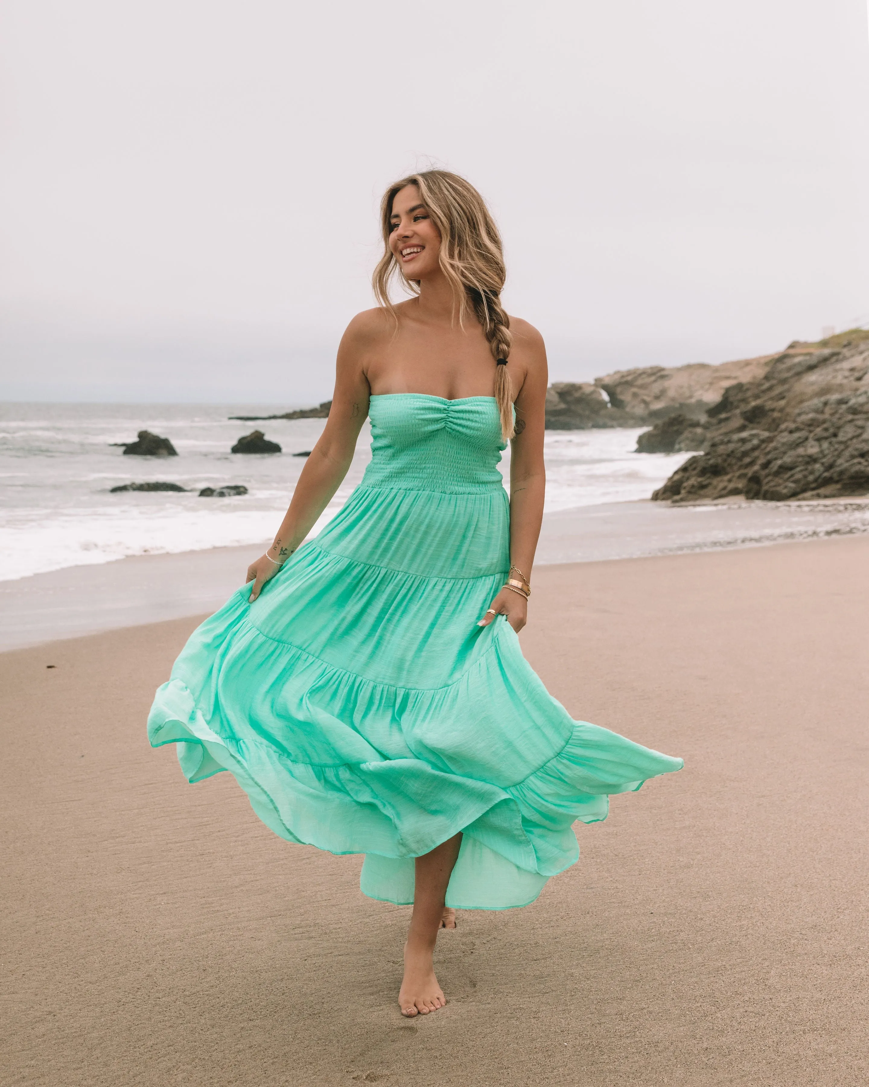 Rosalina Strapless Smocked Tiered Maxi Dress