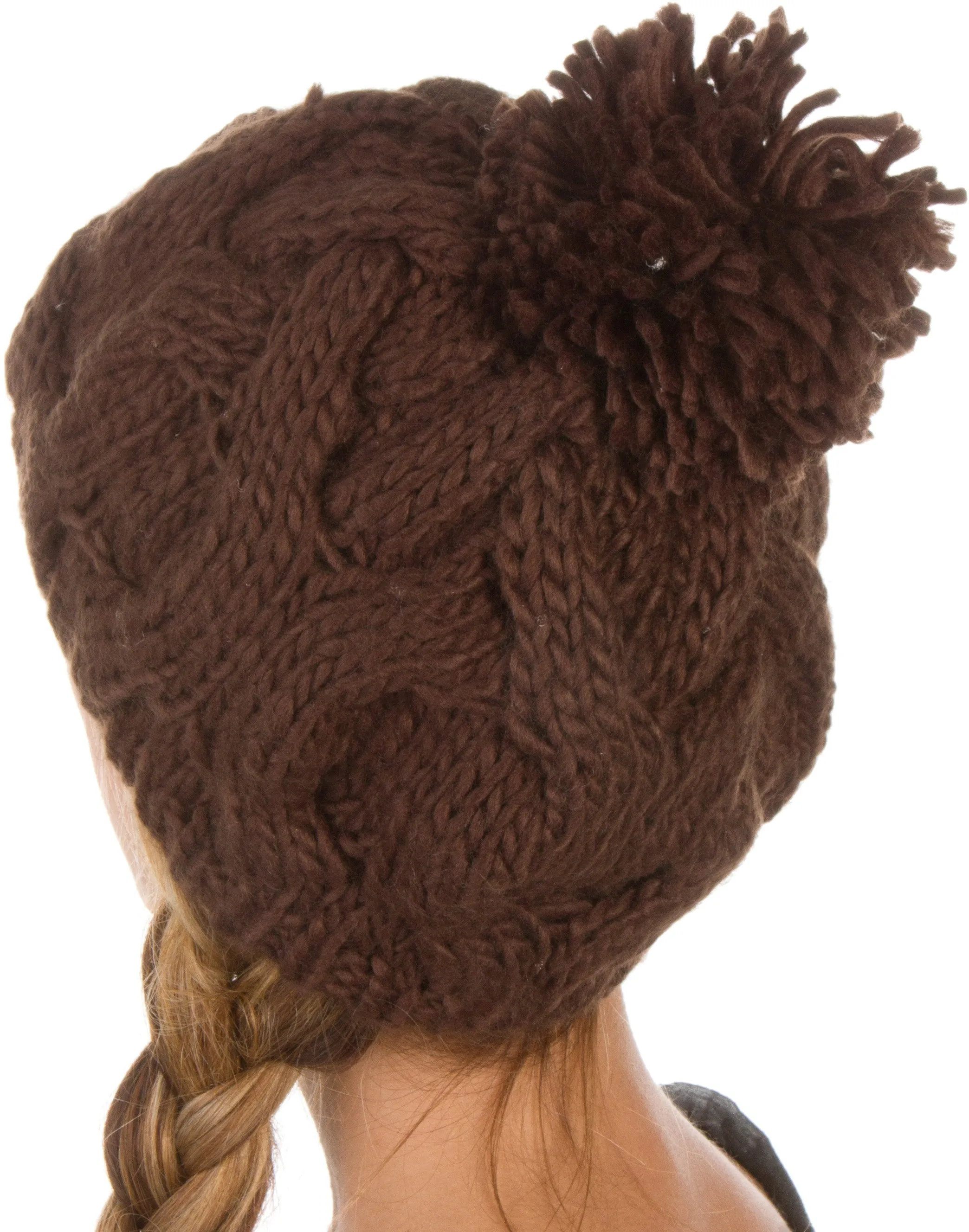 Sakkas Cable Knit Pom Pom Thick Slouch Hat