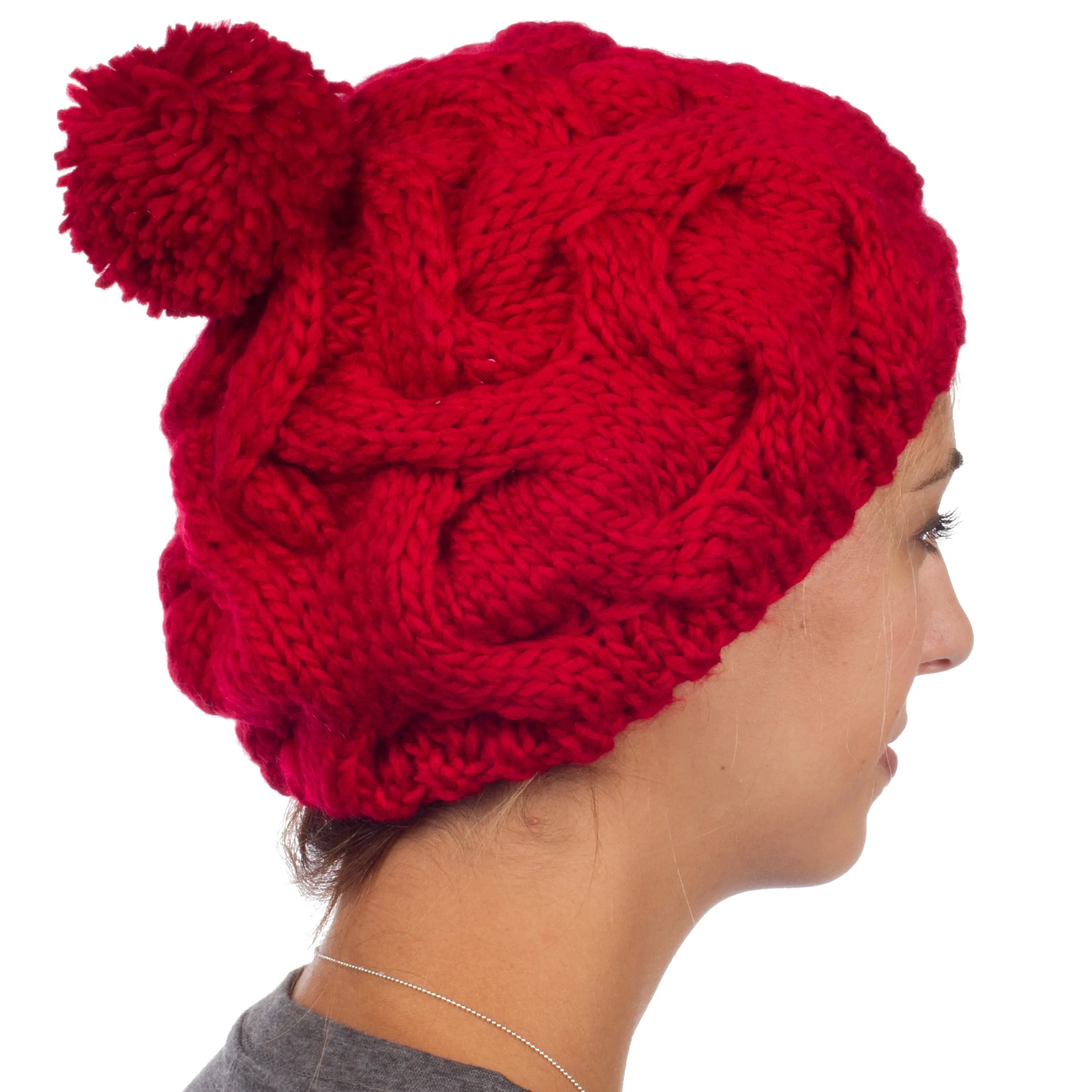 Sakkas Cable Knit Pom Pom Thick Slouch Hat