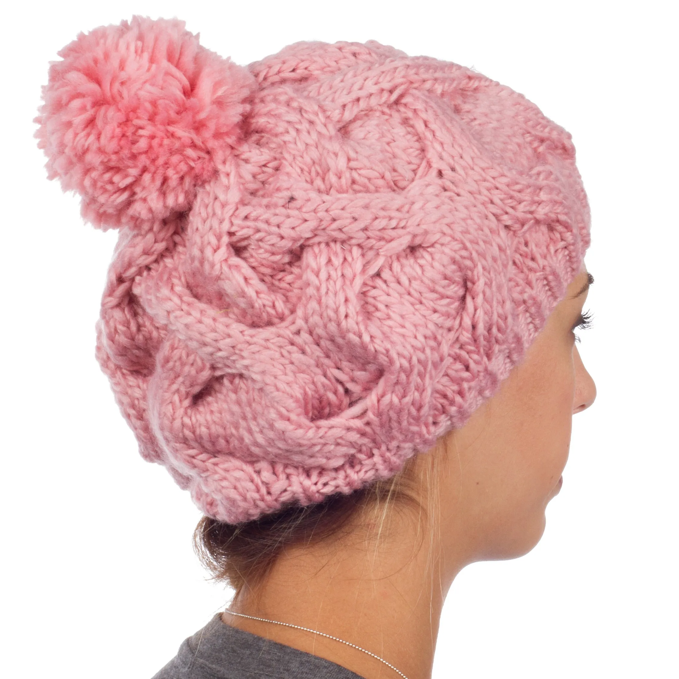 Sakkas Cable Knit Pom Pom Thick Slouch Hat