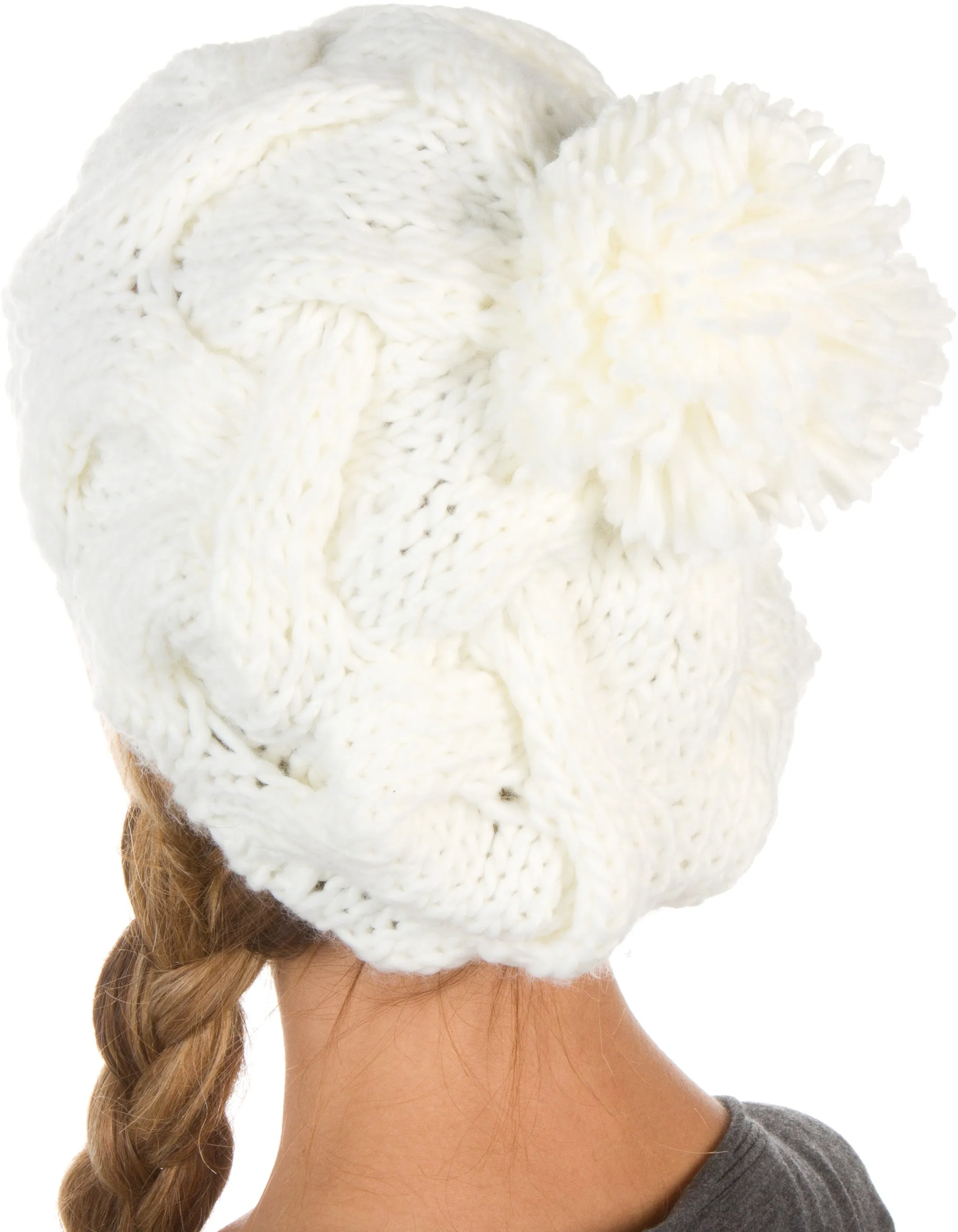 Sakkas Cable Knit Pom Pom Thick Slouch Hat