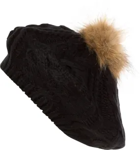 Sakkas Knit Faux Fur Pom Slouch Beret