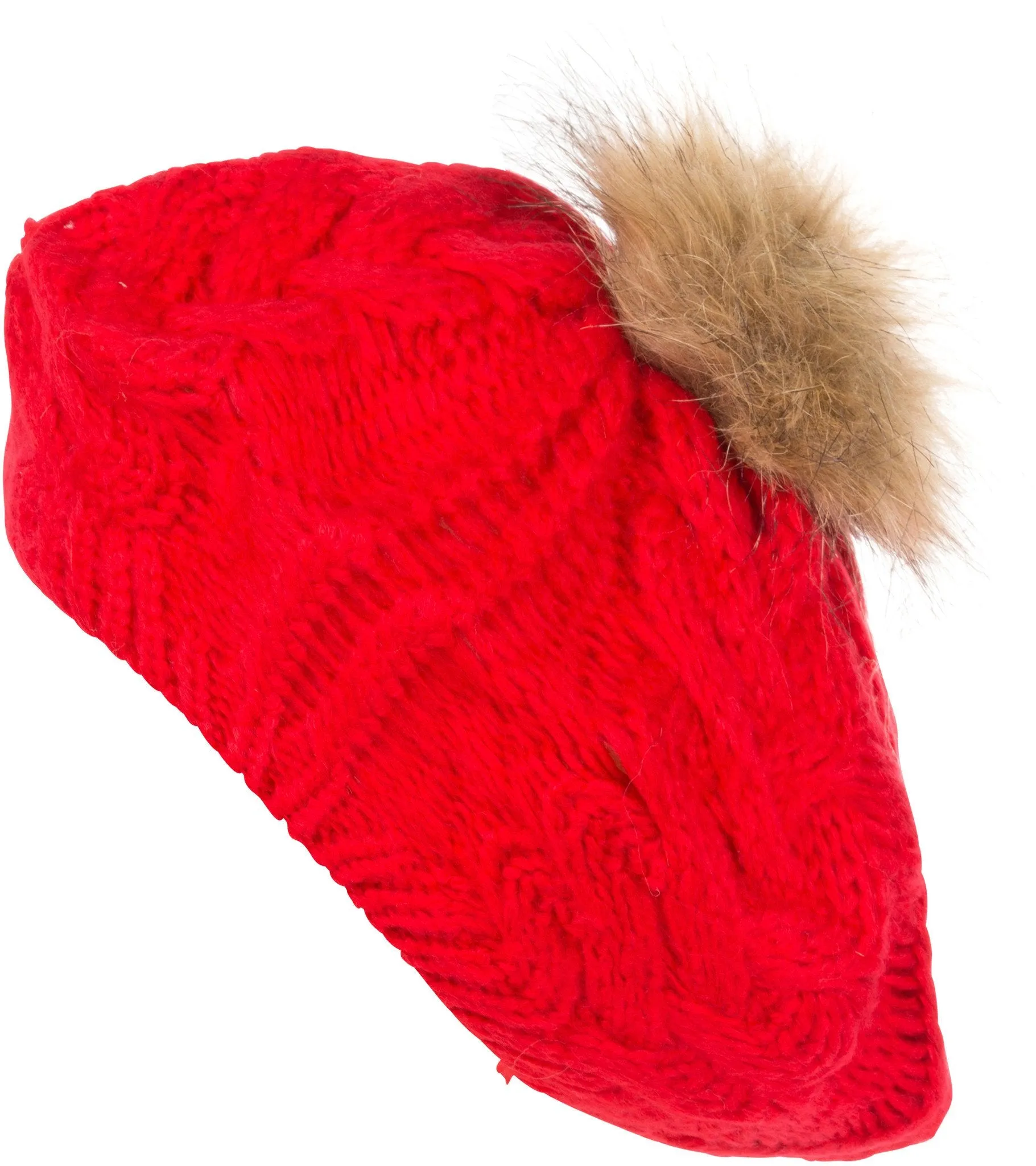 Sakkas Knit Faux Fur Pom Slouch Beret