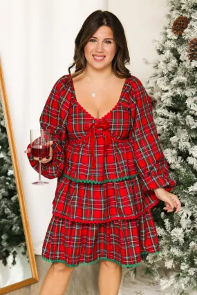 Santa's Helper Red Plaid Tiered Dress