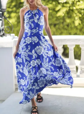 Saphire Sky Halter Paisley Printed Maxi Dress