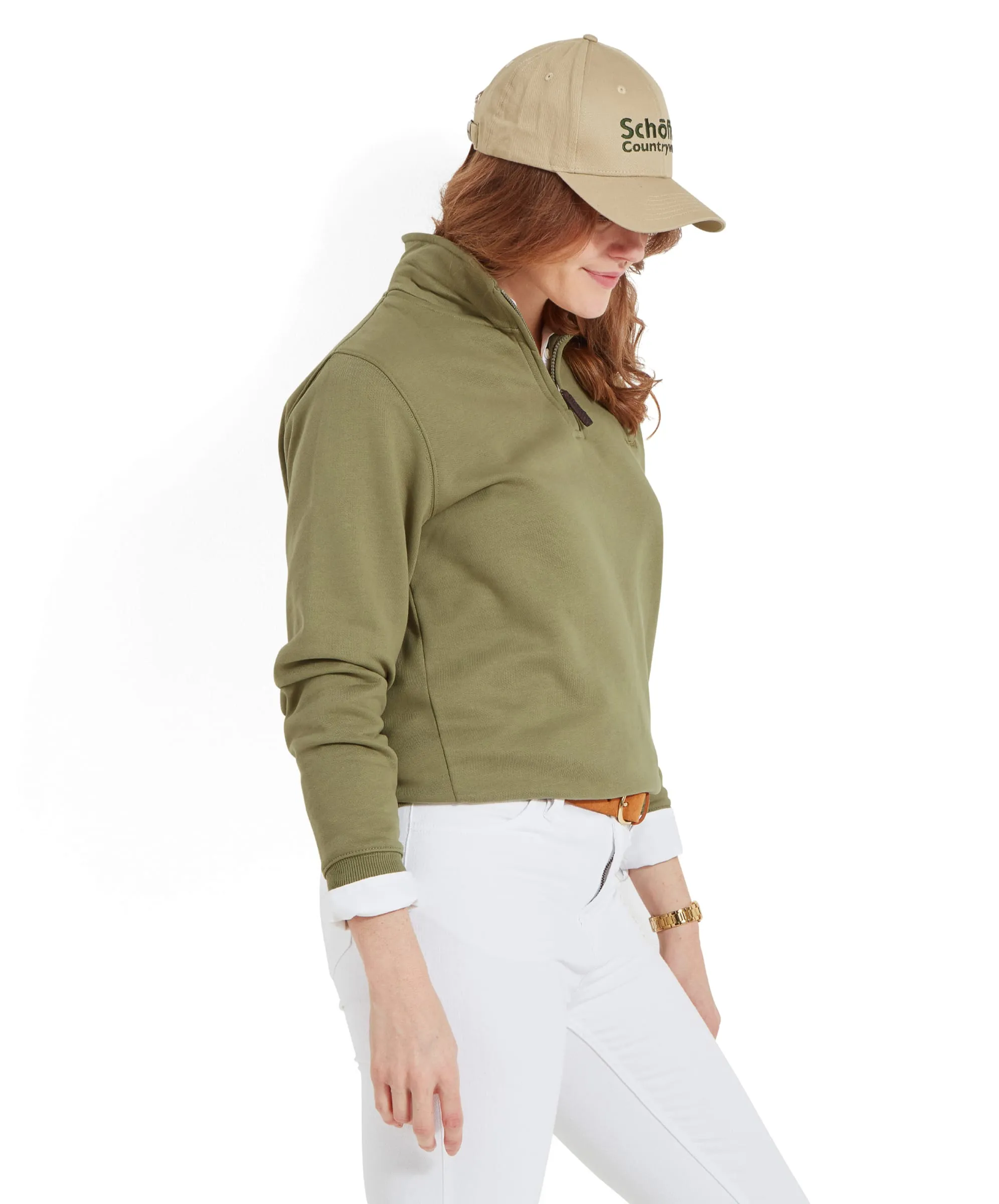 Sennen Cove Quarter Zip Sweatshirt - Light Khaki Green