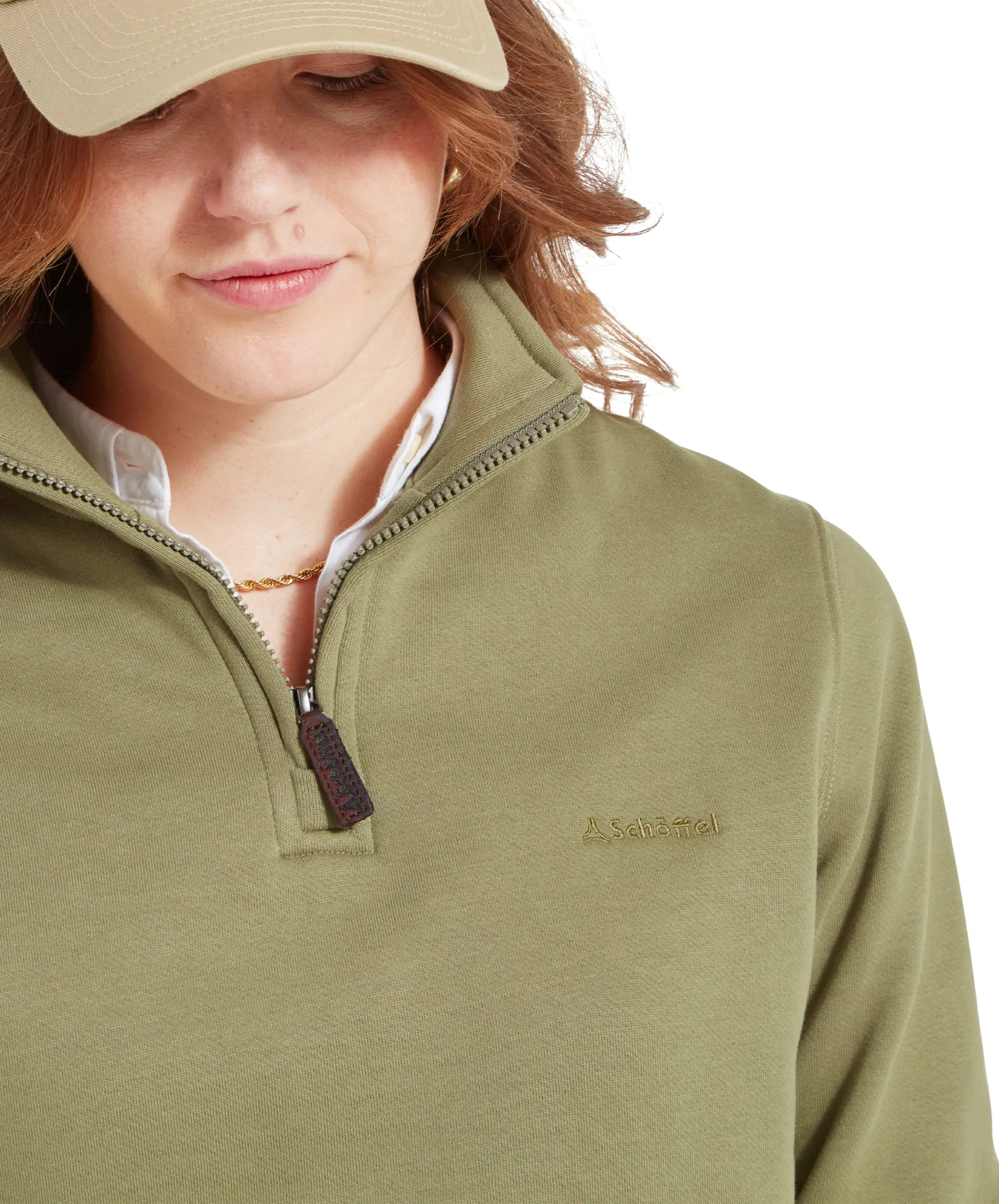 Sennen Cove Quarter Zip Sweatshirt - Light Khaki Green