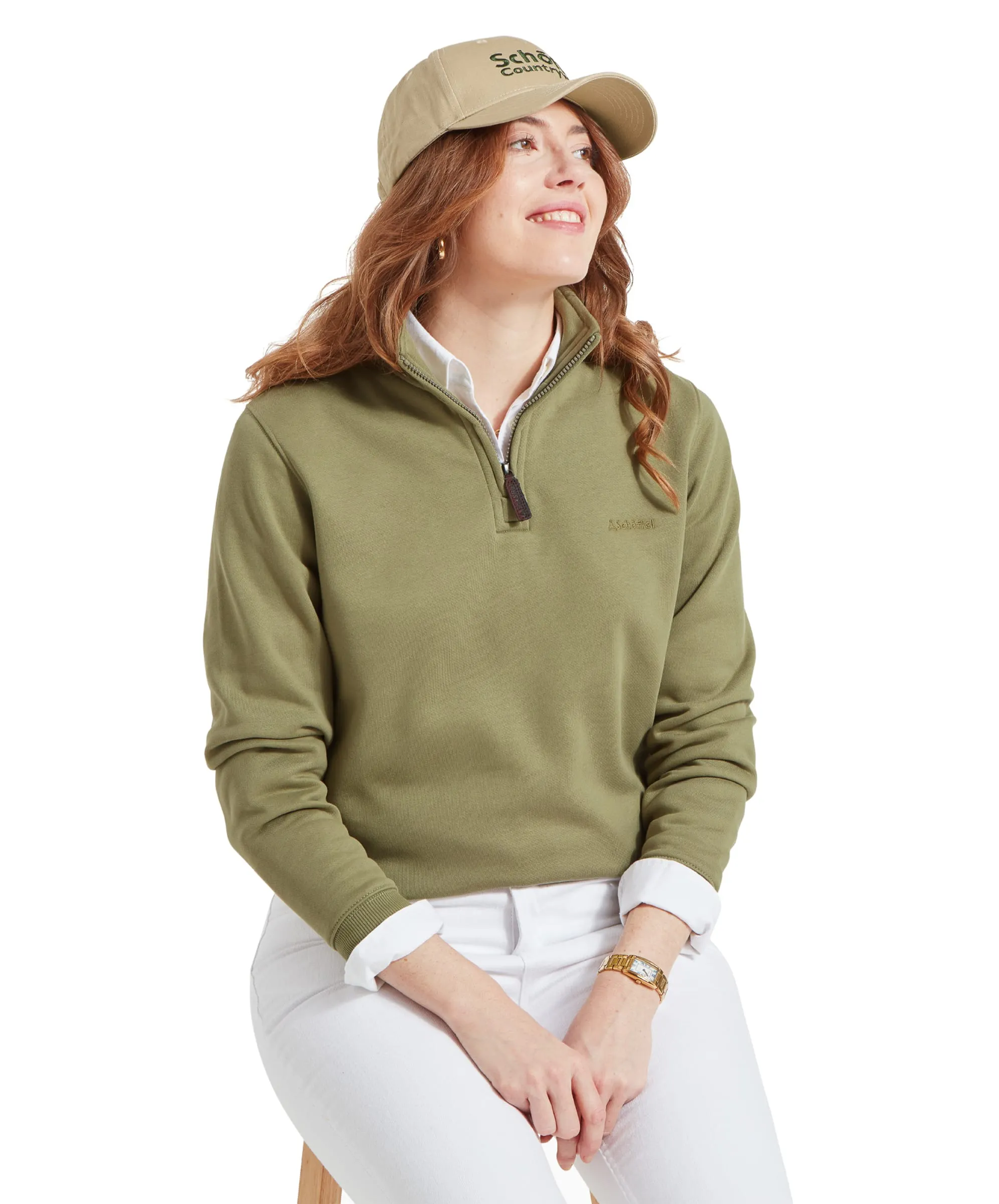 Sennen Cove Quarter Zip Sweatshirt - Light Khaki Green