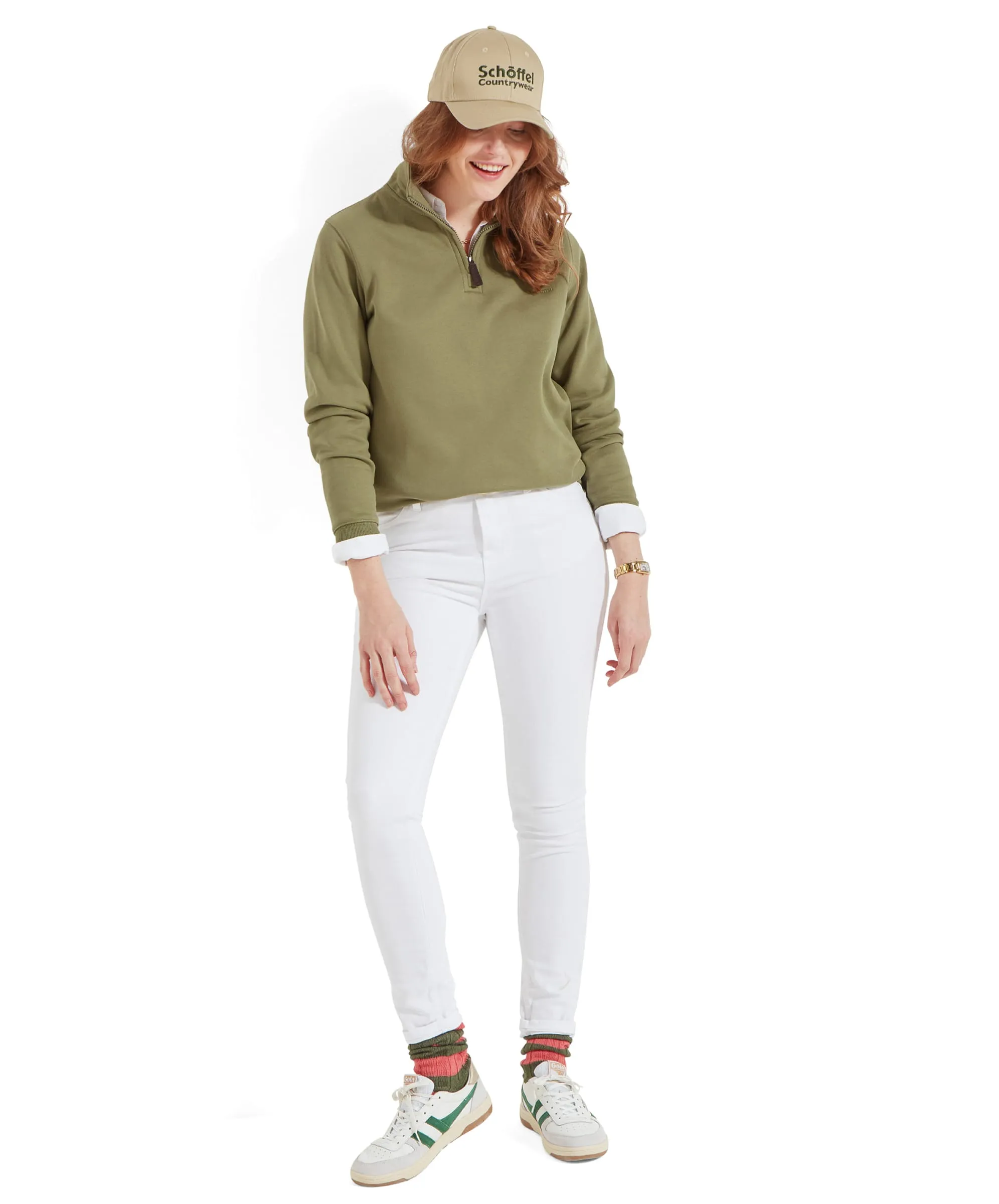 Sennen Cove Quarter Zip Sweatshirt - Light Khaki Green