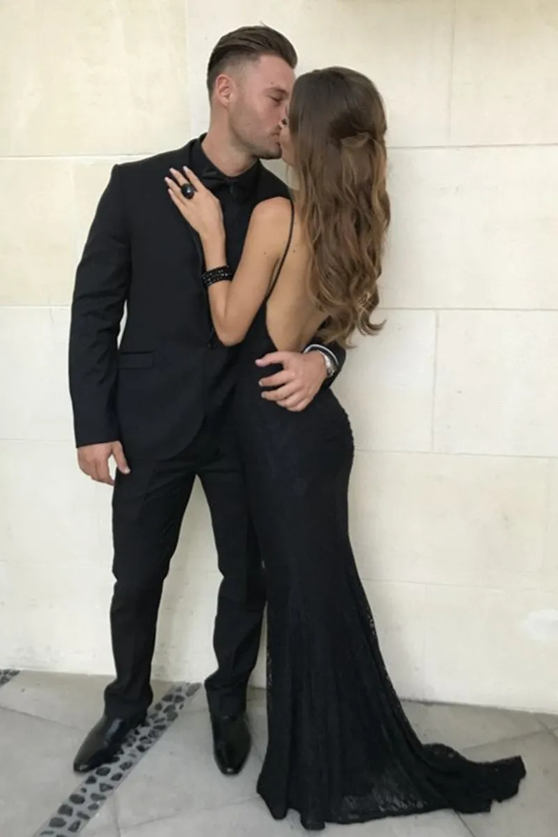 Sexy Mermaid Backless Black Lace Long Prom Dress, Mermaid Backless Black Formal Dress, Black Mermaid Lace Evening Dress