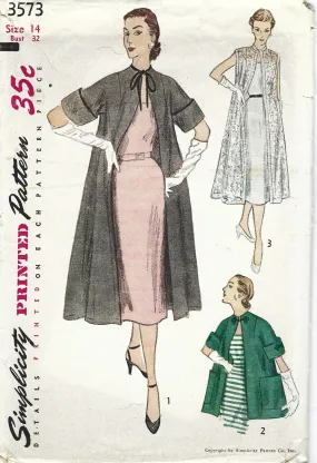 Simplicity 3573 Sleeveless Short Sleeve Coat Vintage Sewing Pattern 1950s