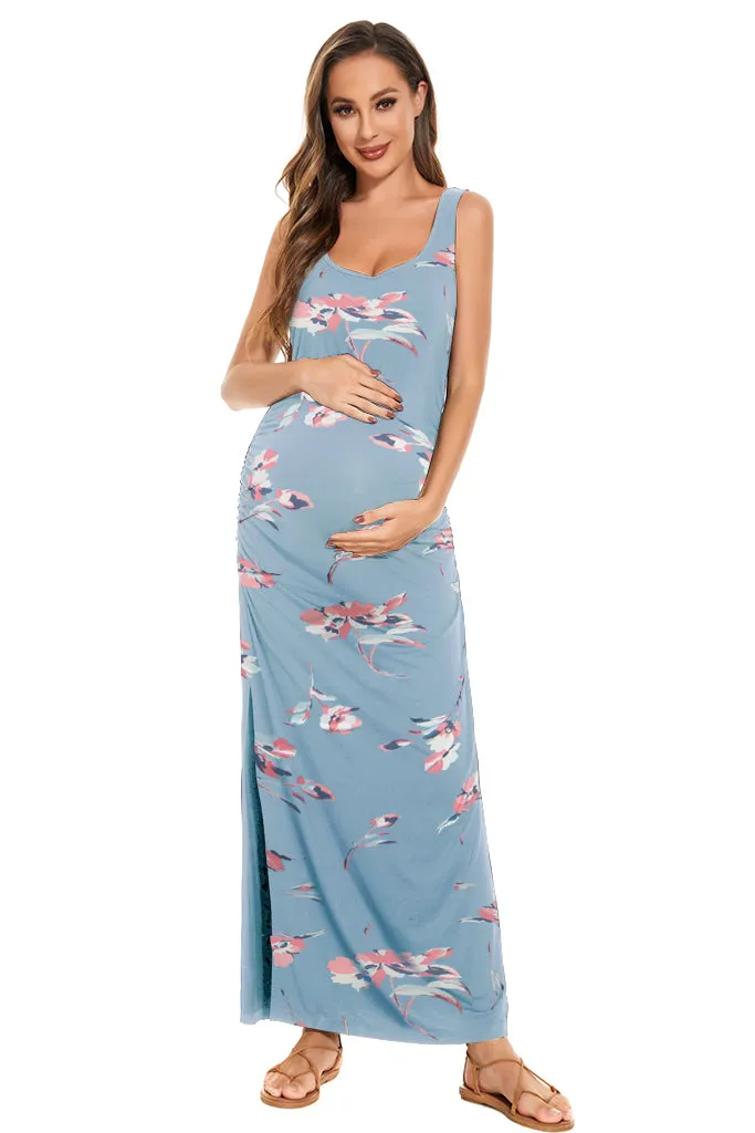 Smallshow Sleeveless Floral Maternity Maxi Dress