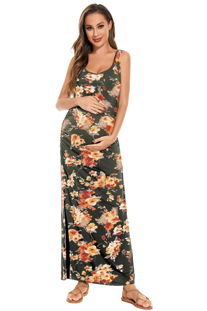 Smallshow Sleeveless Floral Maternity Maxi Dress