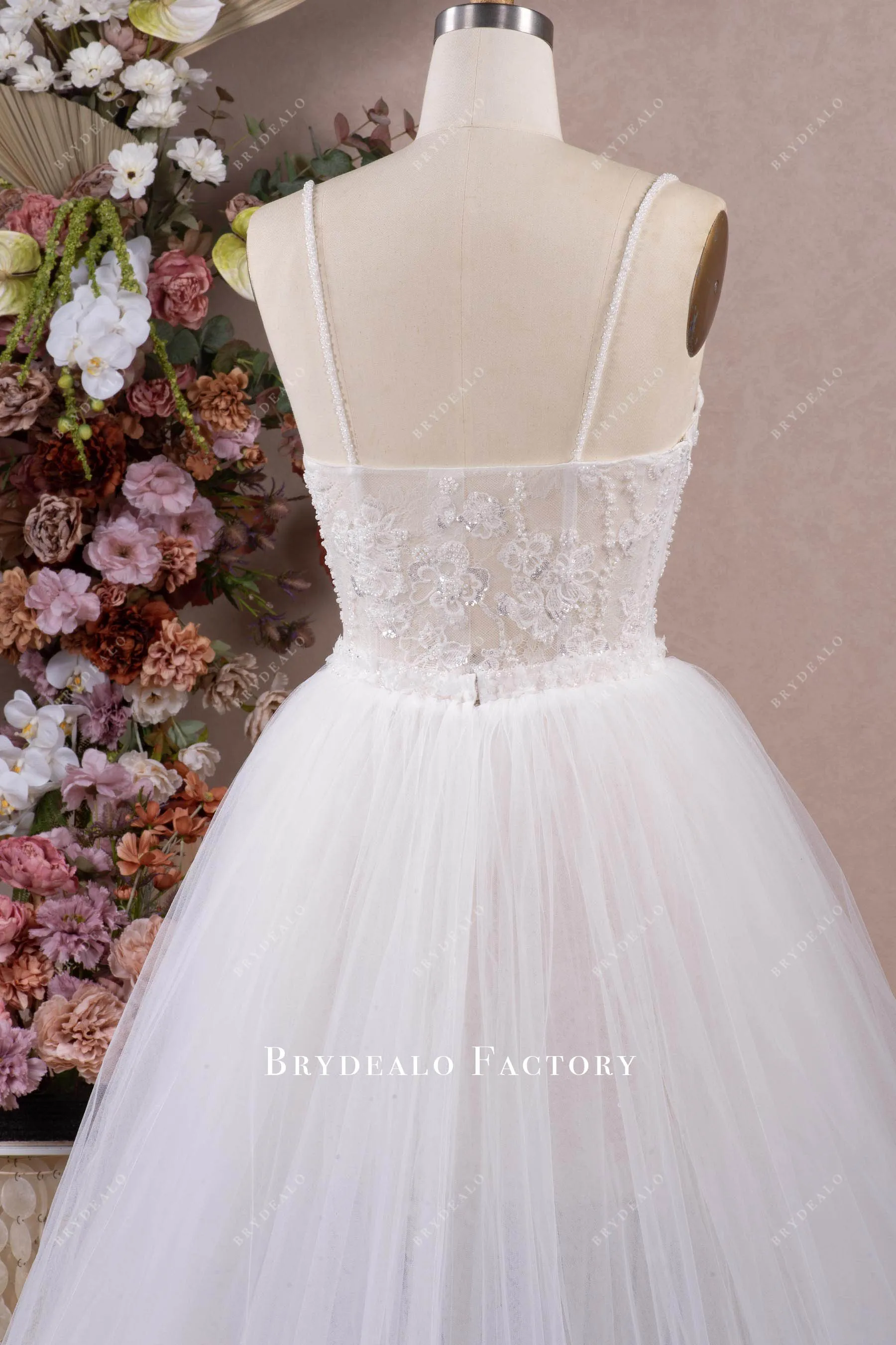 Spaghetti Straps Lace Corset Convertible Tulle Wedding Dress