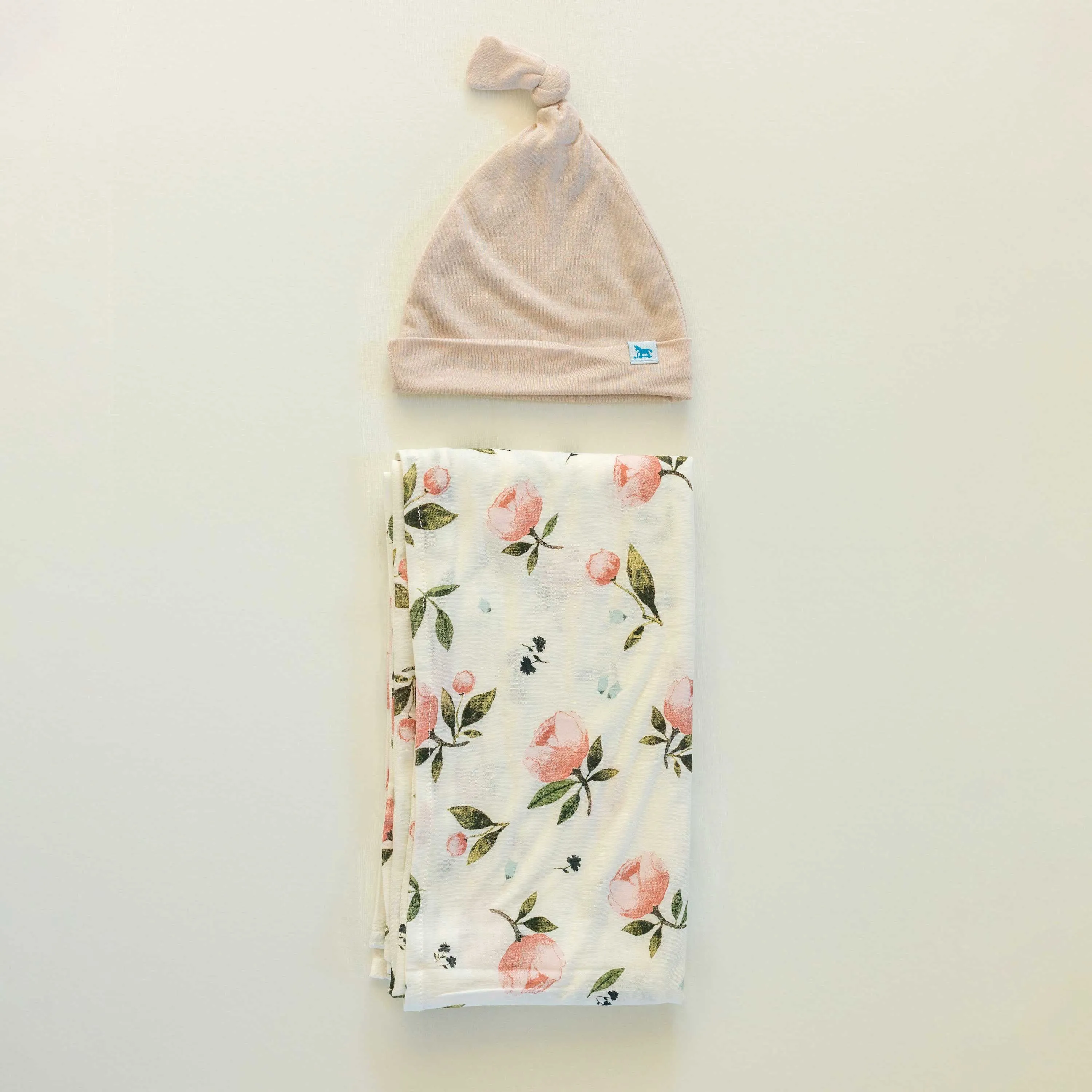 Stretch Knit Swaddle and Hat Set - Watercolor Rose