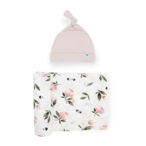 Stretch Knit Swaddle and Hat Set - Watercolor Rose