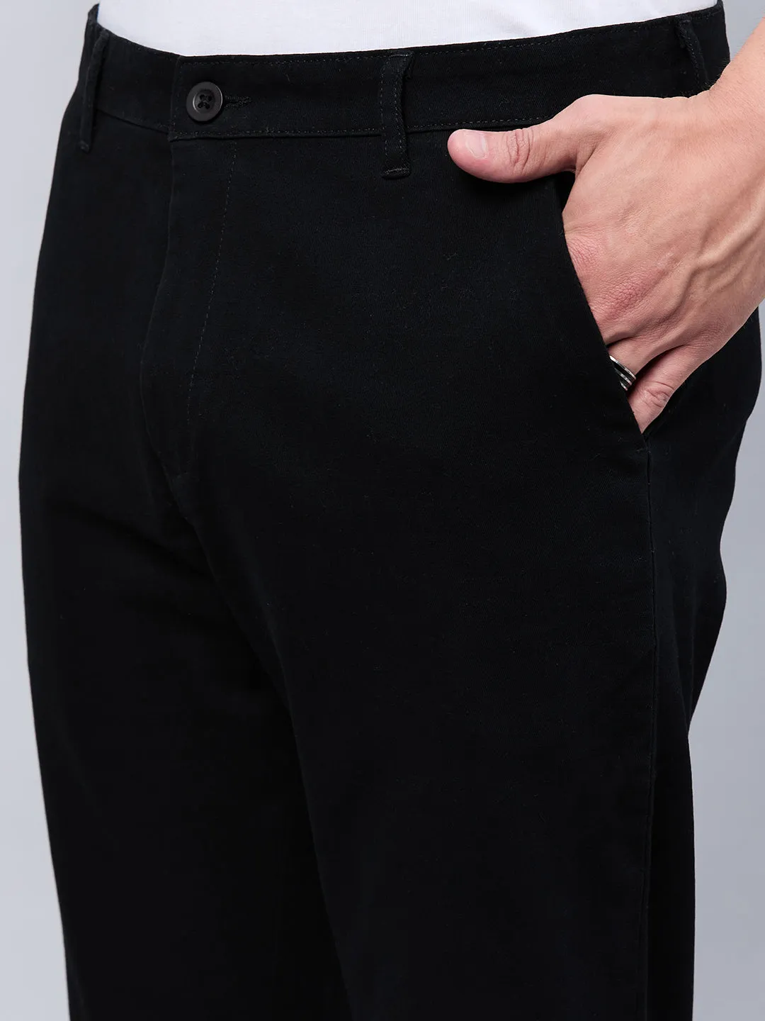 Style Quotient Men Balck Stretchable Chinos Trouser