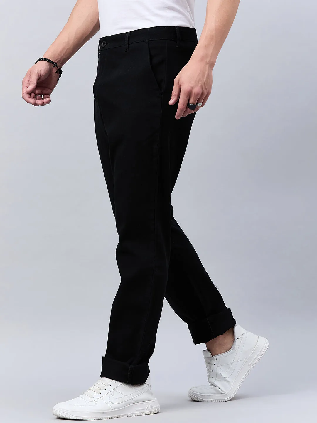 Style Quotient Men Balck Stretchable Chinos Trouser