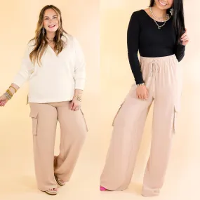 Sunday Stroll Wide Leg Cargo Pant in Light Taupe