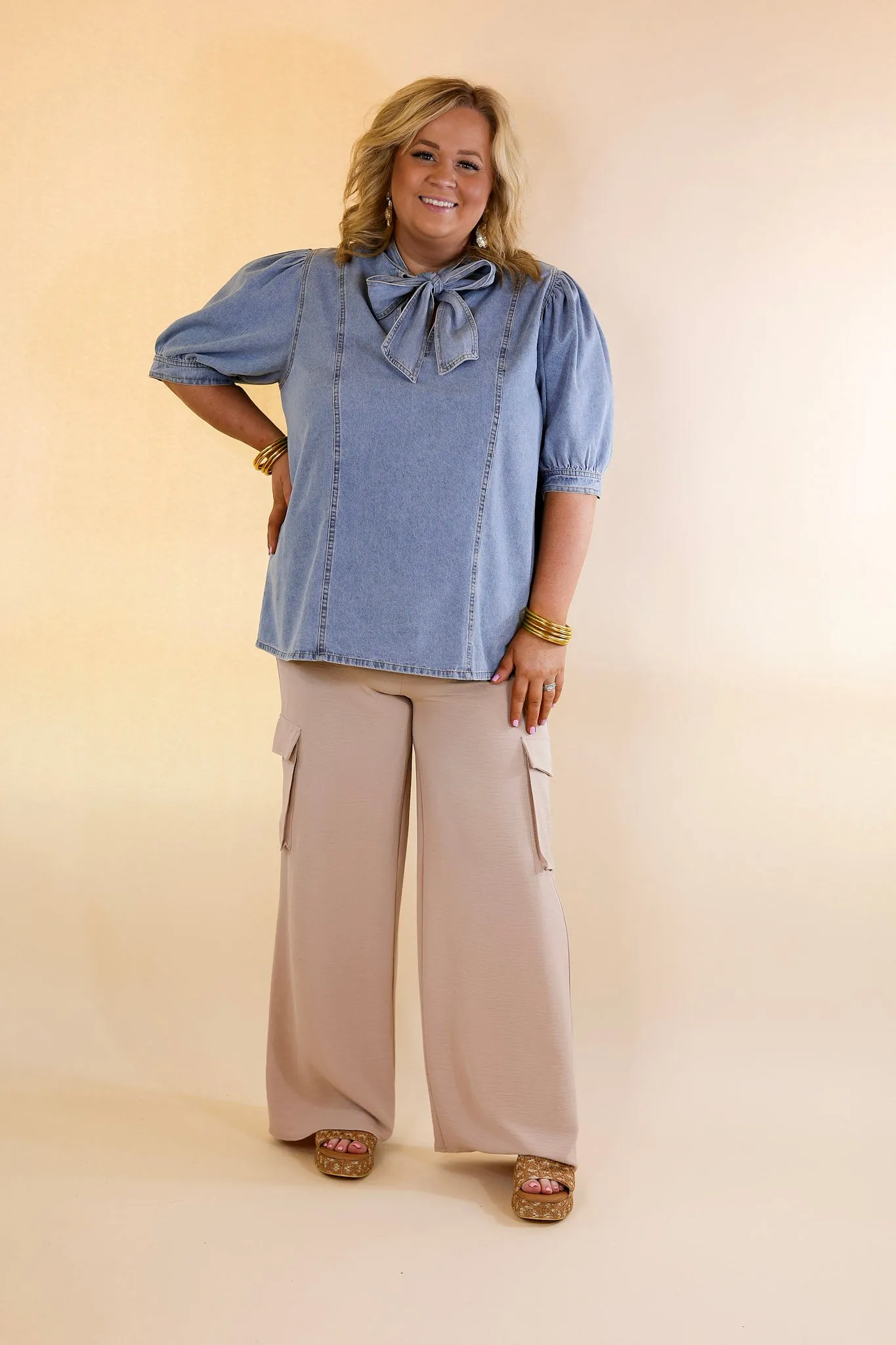 Sunday Stroll Wide Leg Cargo Pant in Light Taupe