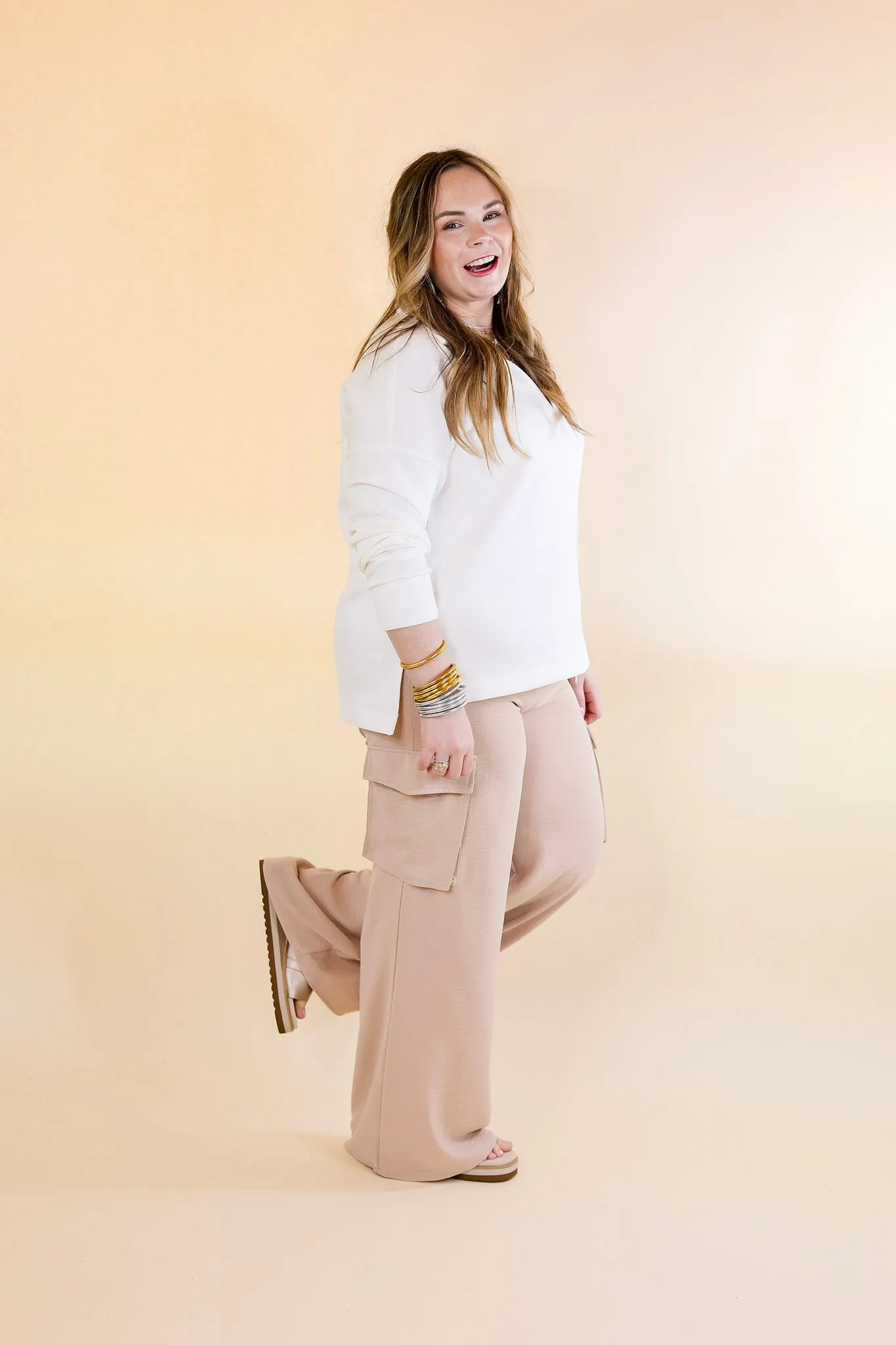 Sunday Stroll Wide Leg Cargo Pant in Light Taupe