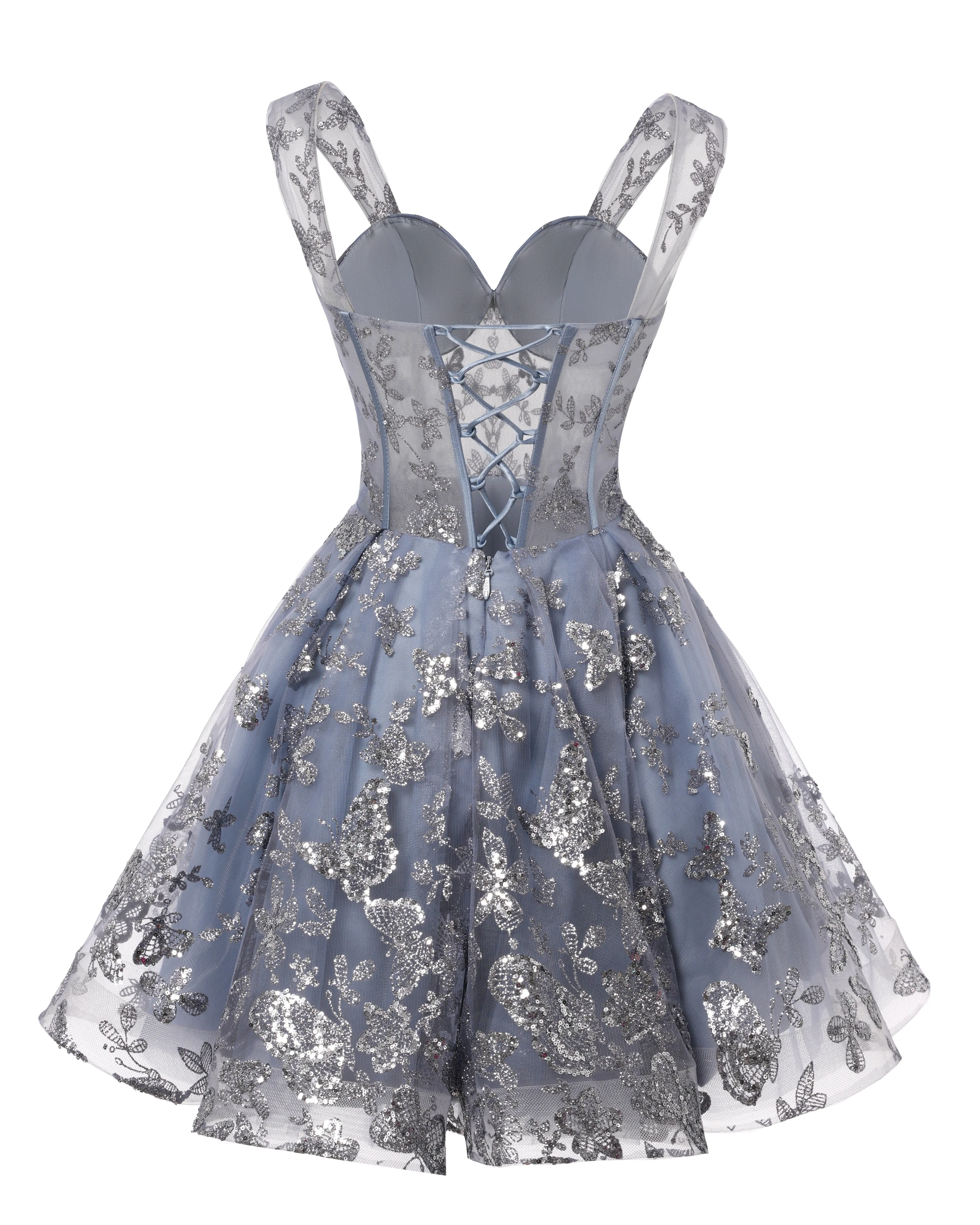 Teens Sparkly Tulle Gray Homecoming Dresses Spaghetti Straps Short Cocktail Party Prom Dress