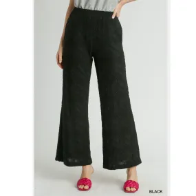 Textured Fabric Knit Pants With Rib Waistband