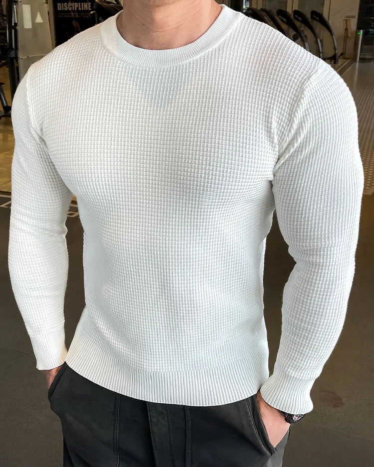 Textured Knit Crew Neck Long Sleeve Sweater