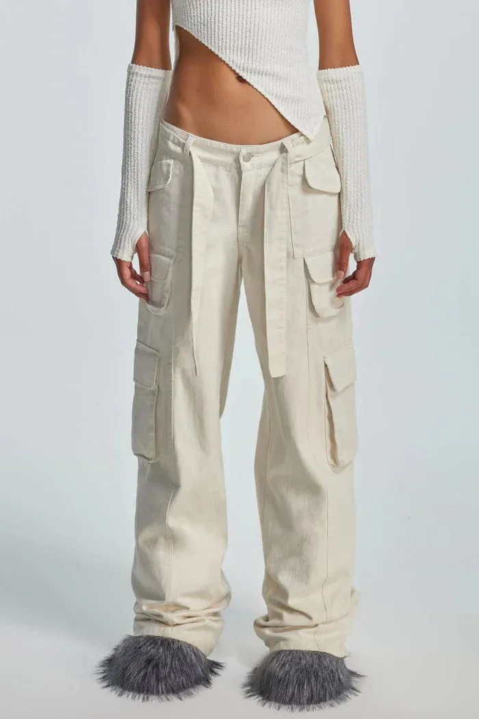 THE KRIPT - "Matisse" Cargo Pants - Ecru - Soft Denim Belt Included