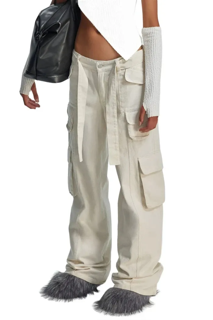 THE KRIPT - "Matisse" Cargo Pants - Ecru - Soft Denim Belt Included