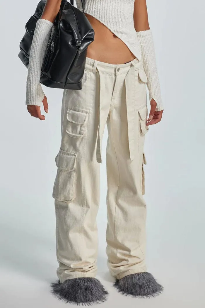 THE KRIPT - "Matisse" Cargo Pants - Ecru - Soft Denim Belt Included